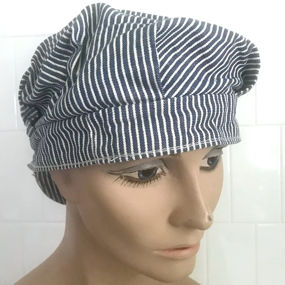 Vintage hickory striped denim conductor hat cap
